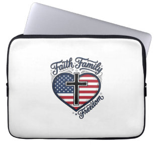 Faith Family Freedom Patriotic Cross Heart Shirt D Laptop Sleeve