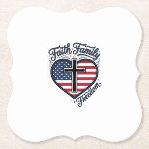 Faith Family Freedom Patriotic Cross Heart Shirt D Paper Coaster