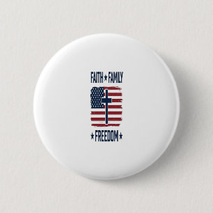 Faith Family Freedom Patriotic Cross USA Flag Vect 2 Inch Round Button