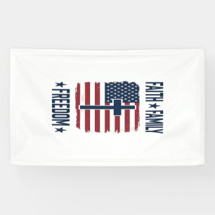 Faith Family Freedom Patriotic Cross USA Flag Vect Banner