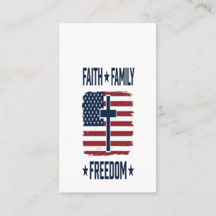 Faith Family Freedom Patriotic Cross USA Flag Vect Business Card