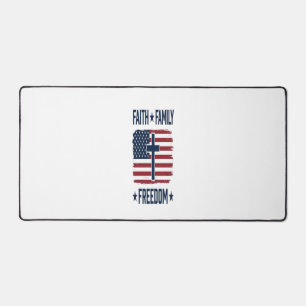 Faith Family Freedom Patriotic Cross USA Flag Vect Desk Mat