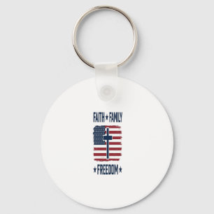 Faith Family Freedom Patriotic Cross USA Flag Vect Keychain
