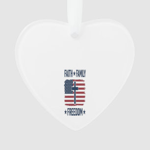 Faith Family Freedom Patriotic Cross USA Flag Vect Ornament