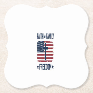 Faith Family Freedom Patriotic Cross USA Flag Vect Paper Coaster