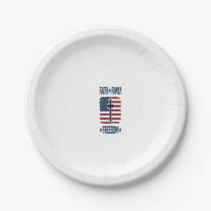 Faith Family Freedom Patriotic Cross USA Flag Vect Paper Plate