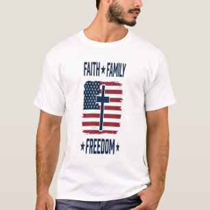 Faith Family Freedom Patriotic Cross USA Flag Vect T-Shirt