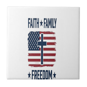 Faith Family Freedom Patriotic Cross USA Flag Vect Tile