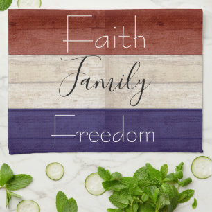 Faith family freedom patriotic wood  kitchen towel