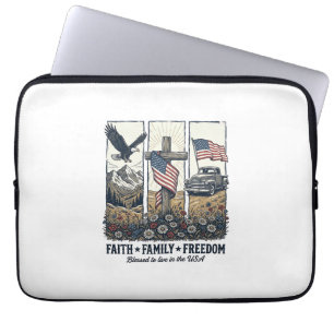 Faith Family Freedom Vintage Patriotic Eagle Laptop Sleeve