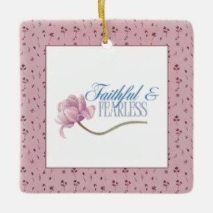 Faith & Fearless Typography Design Throw Pillow Ceramic Ornament