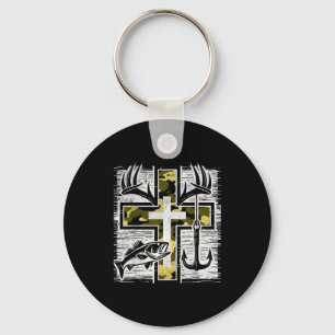 Faith Fishing Hunting Camo Cross B Hook Christian Keychain