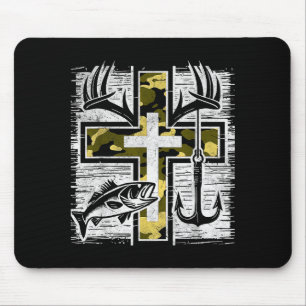 Faith Fishing Hunting Camo Cross B Hook Christian  Mouse Pad