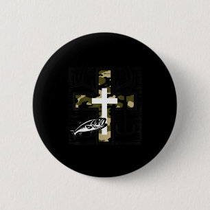 Faith Fishing Hunting Camo Cross With Hook B Chris 2 Inch Round Button