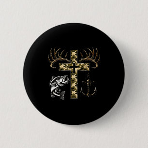 Faith Fishing Hunting Camo Cross With Hook B Chris 2 Inch Round Button