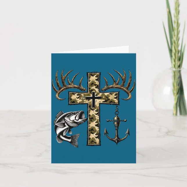 Faith Fishing Hunting Camo Cross With Hook B Chris Card (Front)