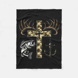 Faith Fishing Hunting Camo Cross With Hook B Chris Fleece Blanket