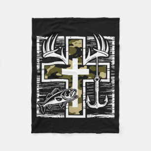 Faith Fishing Hunting Camo Cross With Hook B Chris Fleece Blanket