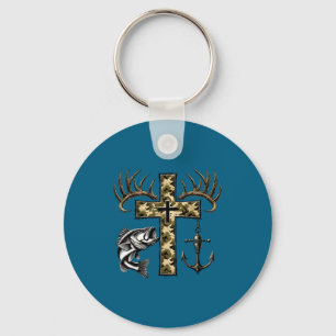 Faith Fishing Hunting Camo Cross With Hook B Chris Keychain