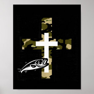 Faith Fishing Hunting Camo Cross With Hook B Chris Poster