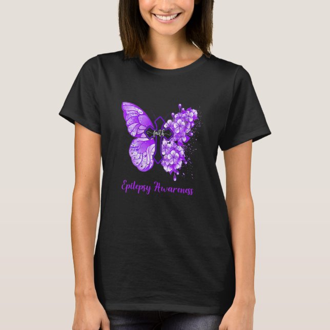 Faith Floral Butterfly Epilepsy Awareness Purple W T-Shirt (Front)