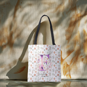 Faith Floral Monogram with Autumn Pattern - F Tote Bag