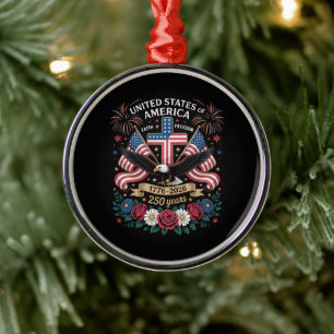 Faith Freedom 250 Years 1776 2026 Independence USA Metal Ornament