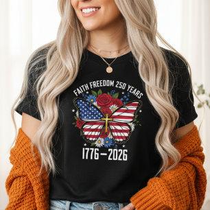 Faith Freedom 250 Years Patriotic Butterfly USA  Tri-Blend Shirt