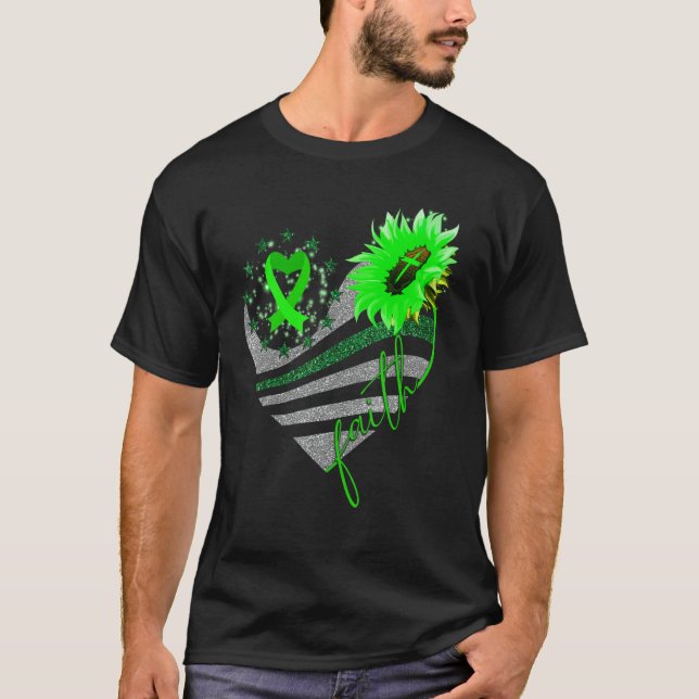 Faith Gastroparesis Awareness Sunflower Heart Ribb T-Shirt (Front)