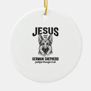 Faith German Shepherd Shirt for Christian Dog Love Ceramic Ornament
