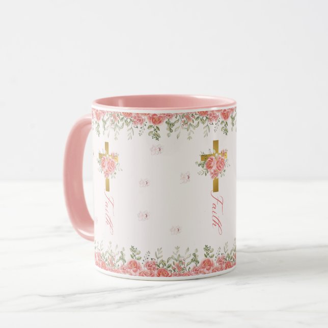 Faith Gift Floral Cross Mug (Front Left)