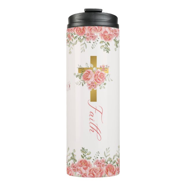 Faith Gift Floral Cross Thermal Tumbler (Front)