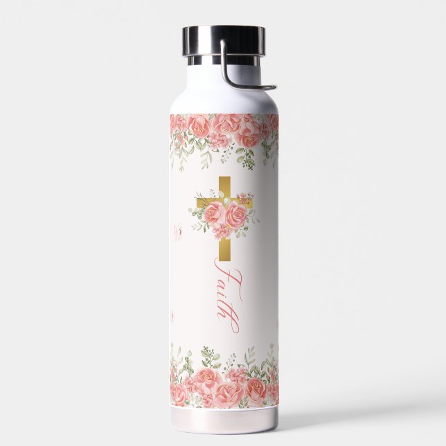 Faith Gift Floral Cross Water Bottle (Left)