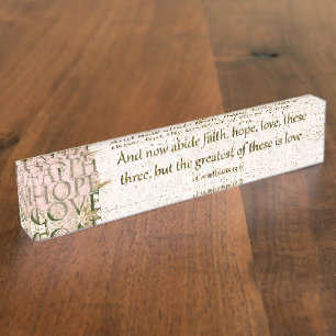 Faith, Hope and Love Acrylic Sculpture Nameplate