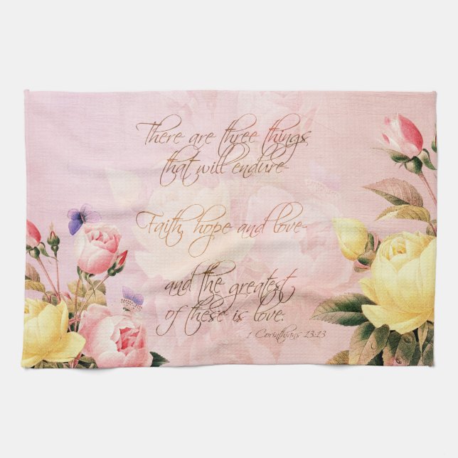 Faith Hope and Love Roses Kitchen Towel (Horizontal)