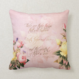 Faith Hope and Love Roses Throw Pillow