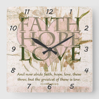 Faith, Hope and Love Square Wall Clock