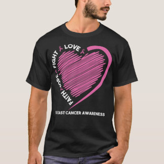 Faith Hope Fight Love Pink Heart Awareness Women T-Shirt