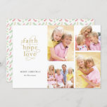 Faith Hope Love 4-Photo Collage Family Christmas Holiday Card<br><div class="desc">This elegant Christmas card features a four-photo collage and festive lettering. The typography design reads "faith, hope, love" in gold lettering with pretty swirls connecting the letters, all against a chic white background. Below, add your greeting and your names. In the photo collage to the right, you can include four...</div>