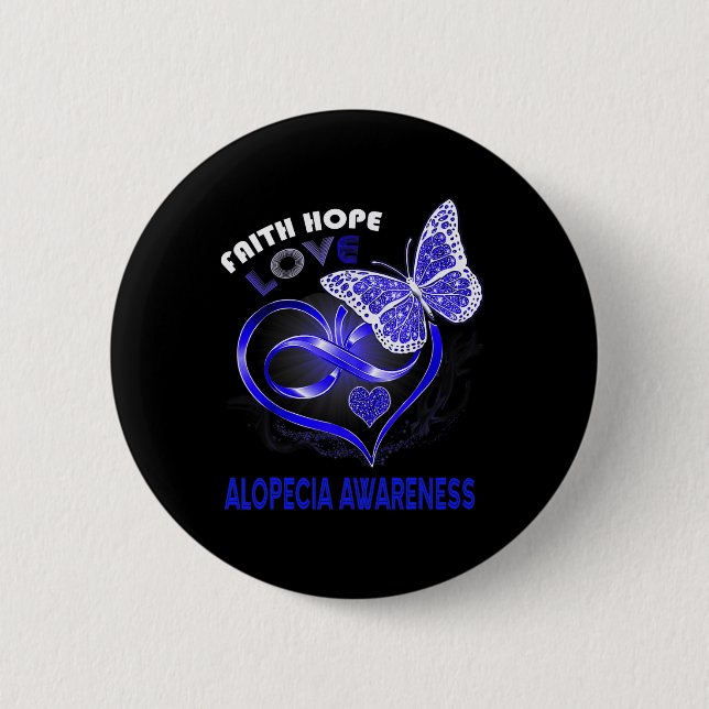 Faith Hope Love Alopecia Awareness Heart Butterfly 2 Inch Round Button (Front)