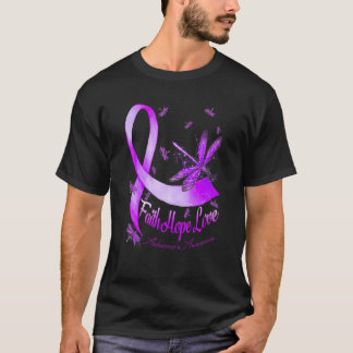 Faith Hope Love Alzheimer's Awareness Dragonfly Ri T-Shirt