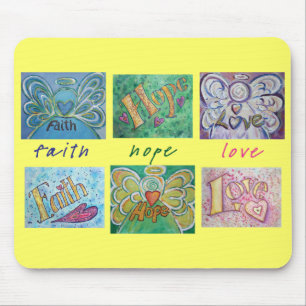 Faith Hope Love Angel Word Collage Mousepad