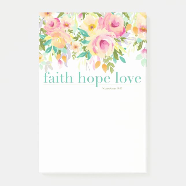 Faith Hope Love | Aquarelle Floral Post-it® Notes (Devant)