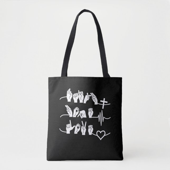 Faith Hope Love ASL American Sign Language Tote Bag (Front)