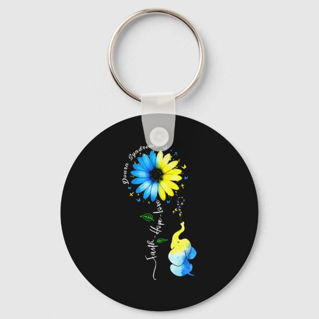 Faith Hope Love Awareness Down's Syndrome The Blue Keychain (Front)