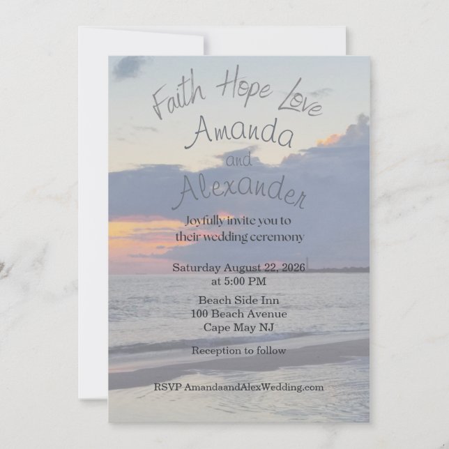 Faith Hope Love Beach Photo Wedding Invitation (Front)