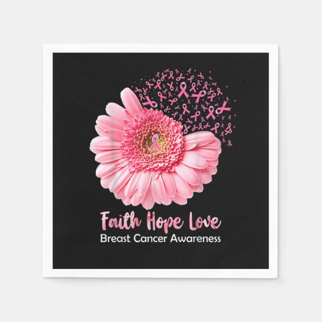 Faith Hope Love Breast Cancer Awareness Flower Pin Napkin (Front)
