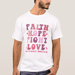 Faith Hope Love Breast Cancer Awareness Groovy Pin T-Shirt