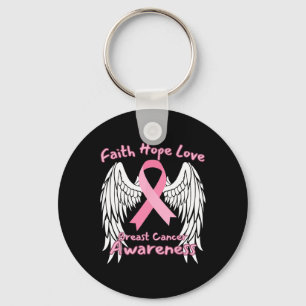 Faith Hope Love Breast Cancer Awareness Wings Pink Keychain