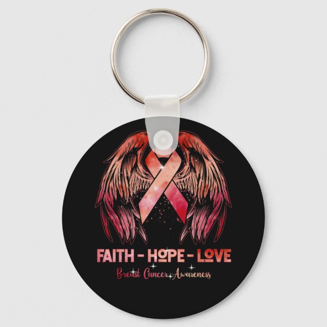 Faith hope love breast cancer pink wings back keychain (Front)